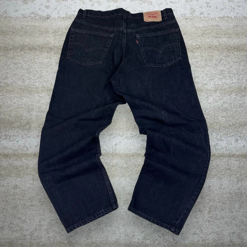 Vintage 90s Levis Jeans 550 38x30 Relaxed Fit Jet Black Wash Denim Made in USA